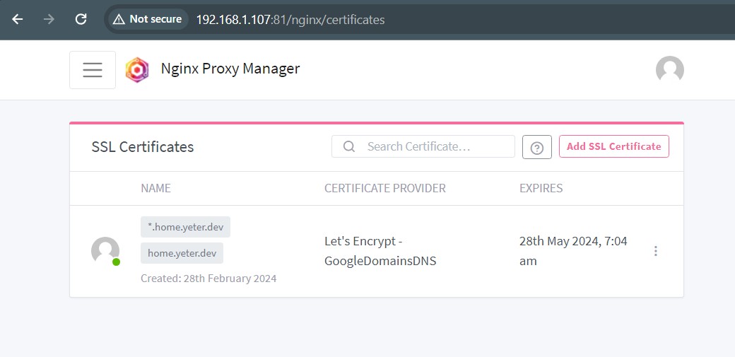 New SSL Certificate