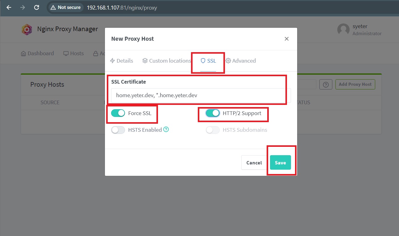 Proxy Host SSL